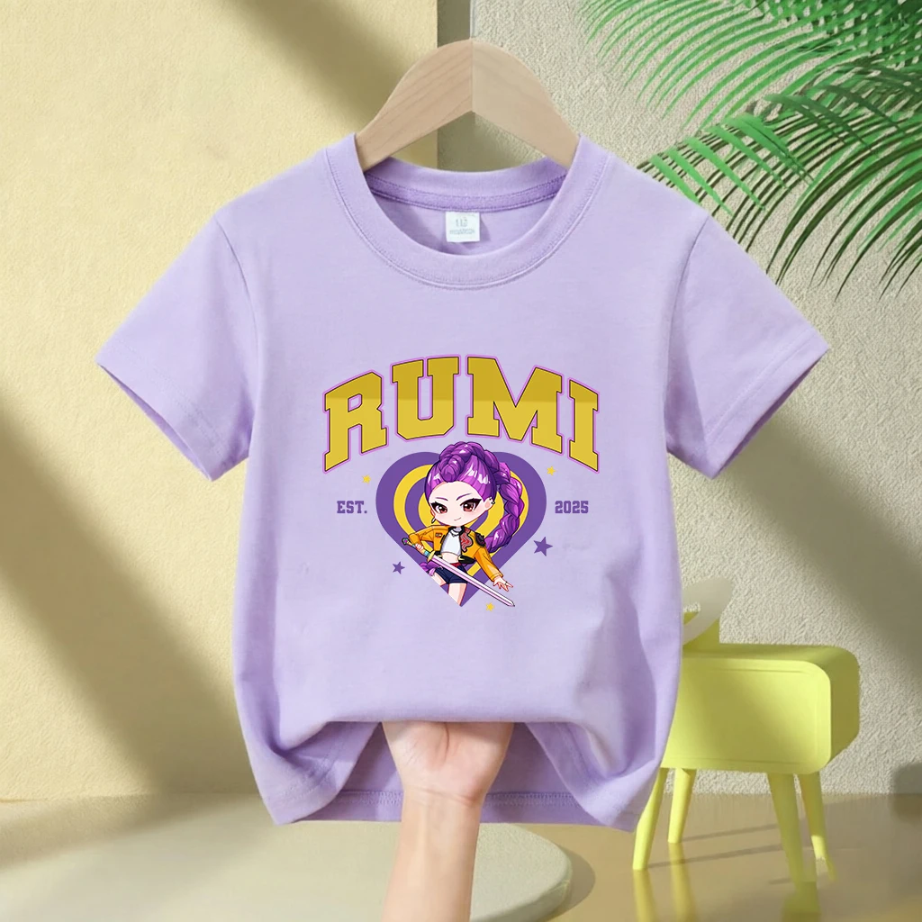 Soft Cotton T-Shirt for Girls, 2026 Movie Design,Children's Clothing,Gifts for K-Pop Demon Hunters Fans, Fashionable Casual Tops