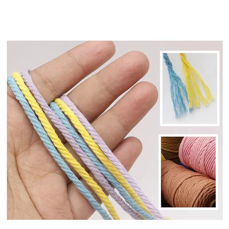 3mm 10Meters Hand Cut Macrame Cord Cotton Rope String Crafts DIY Colored Thread Cord Twisted Twine Home Wedding Party Decoration