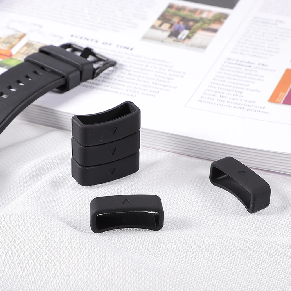 

8pcs Strap Holder Black Sport Belt Ring Retainer Replacement Silicone Anti Slip Fastener Keeper Watch Keeper Accessories
