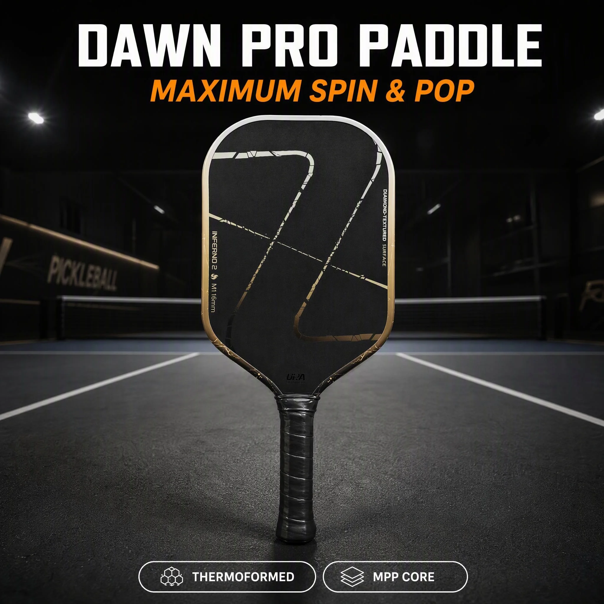 luz Inferno 2 M1 Dawn  Pickleball Paddle 16mm MPP Inner Core, Diamond Grit Face, High Spin & High Bounce for Advanced Players