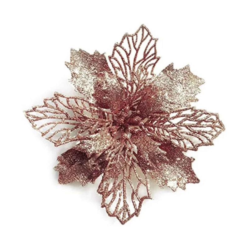 Glitter Artifical Poinsettia Flower Christmas Tree Decorations for Xmas Wreath