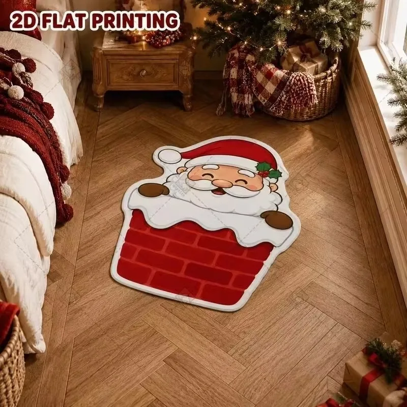 VIKAMA Chimney Santa Doormat, Warm & Machine Washable, Bathroom Living Room Entrance Christmas Floor Rug, Home Decor