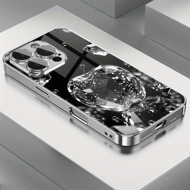 Luxury Diamond For Apple Textured Print Glass Electroplated Case For iPhone 17 16 15 14 13 12 11 Pro Max Plus 16E 17 Air Cover