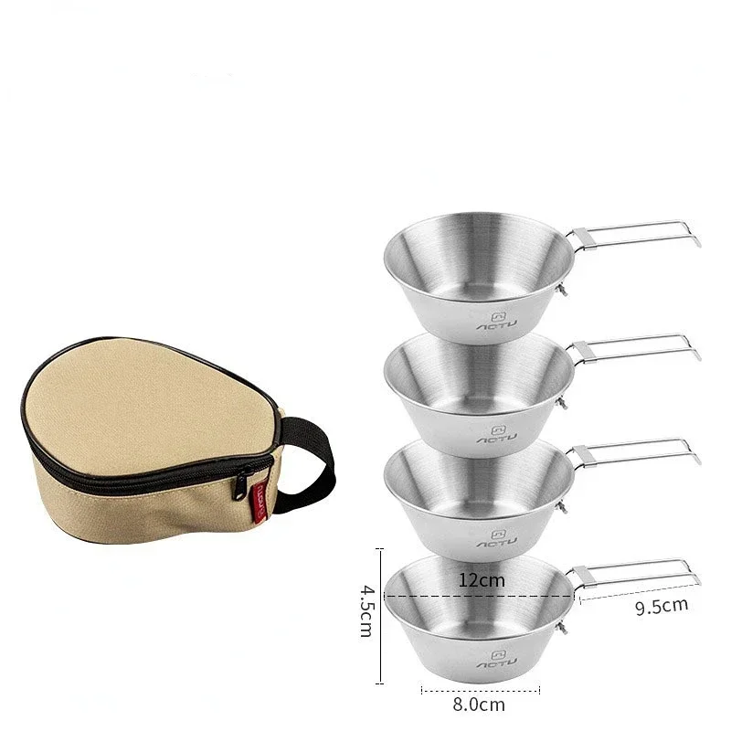 

2/4pcs 300/500ML Outdoor Stainless Steel Bowl Picnic Tableware Barbecue Hiking Camping Cup Picnic Cookware Storage Bag