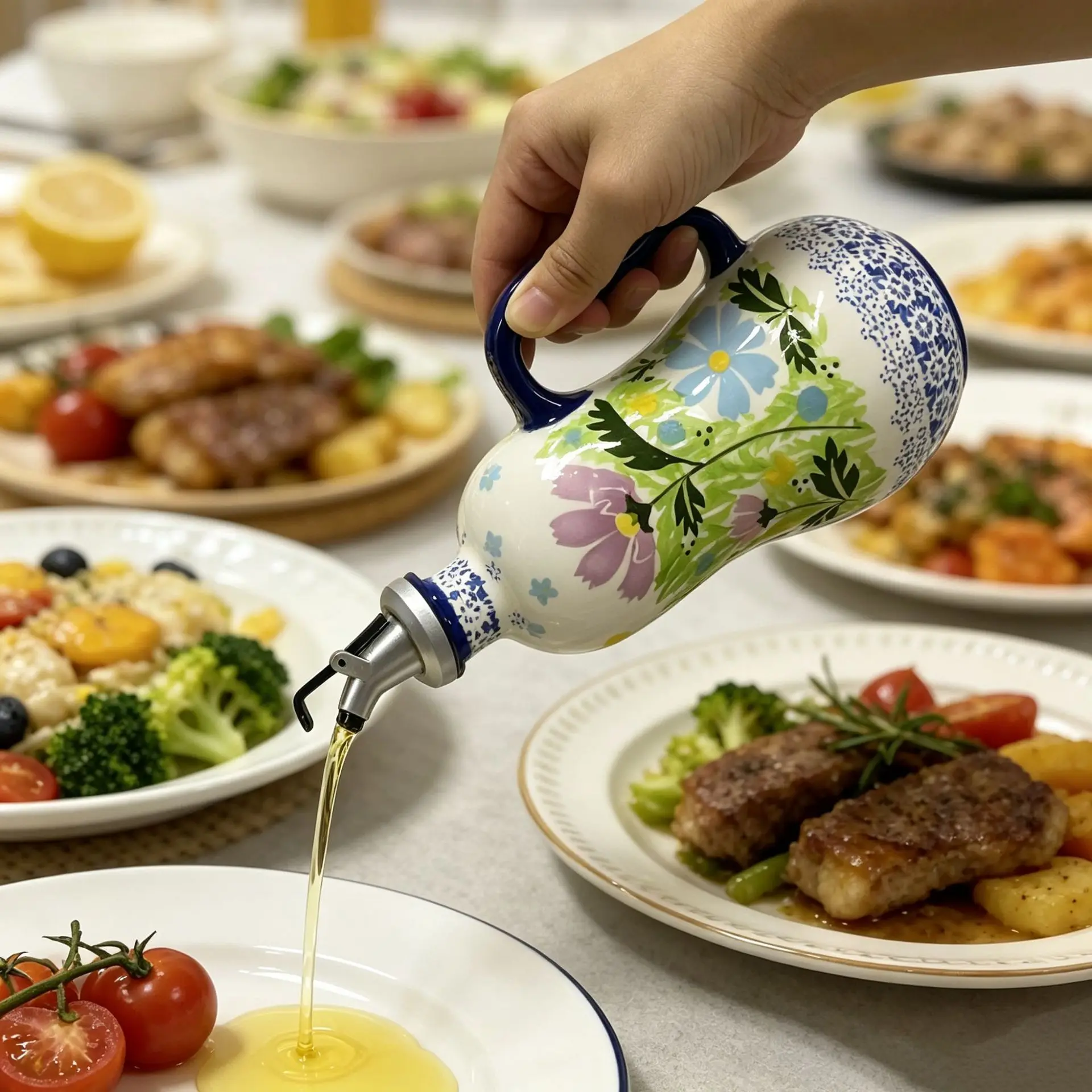 700ml Bohemian Ceramic Soy Sauce Dispenser Creative Painted Olive Oil Bottles Kitchen Vinegar Oil Storage Desktop Decorative