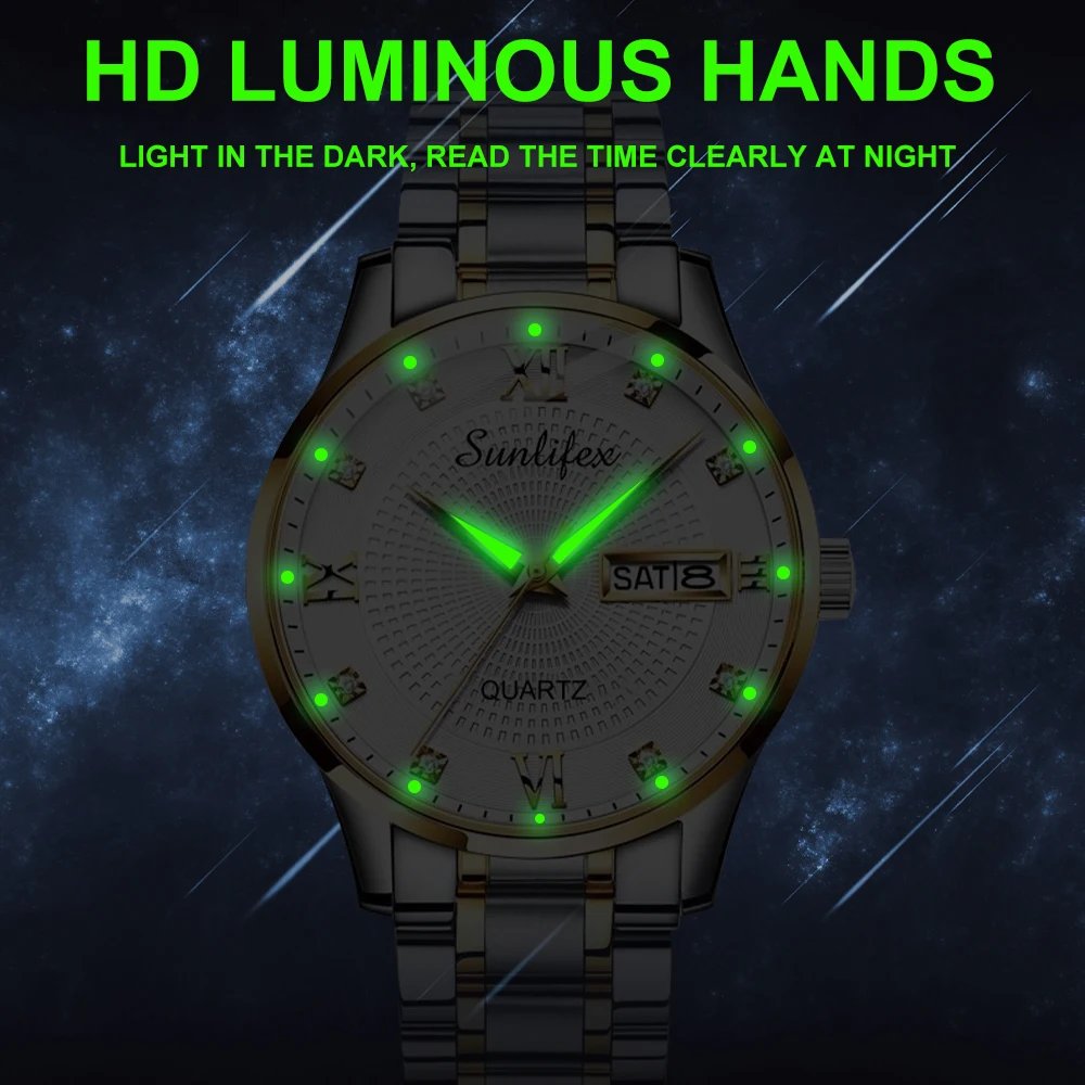 Sunlifex 2024 Orologio tradizionale da uomo d'affari Orologio al quarzo da indossare ogni giorno semplice e per il tempo libero