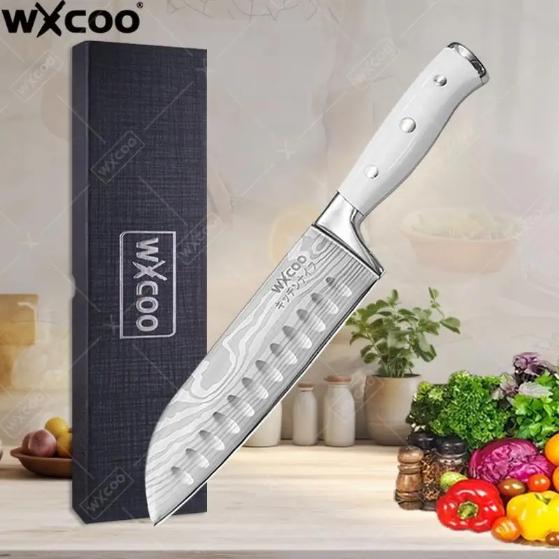 Küchenmesser mit Damaskus-Muster, Obstschneidemesser, Allzweckmesser, japanisches Santoku-Messer mit Geschenkbox, Küchenzubehör WXCOO