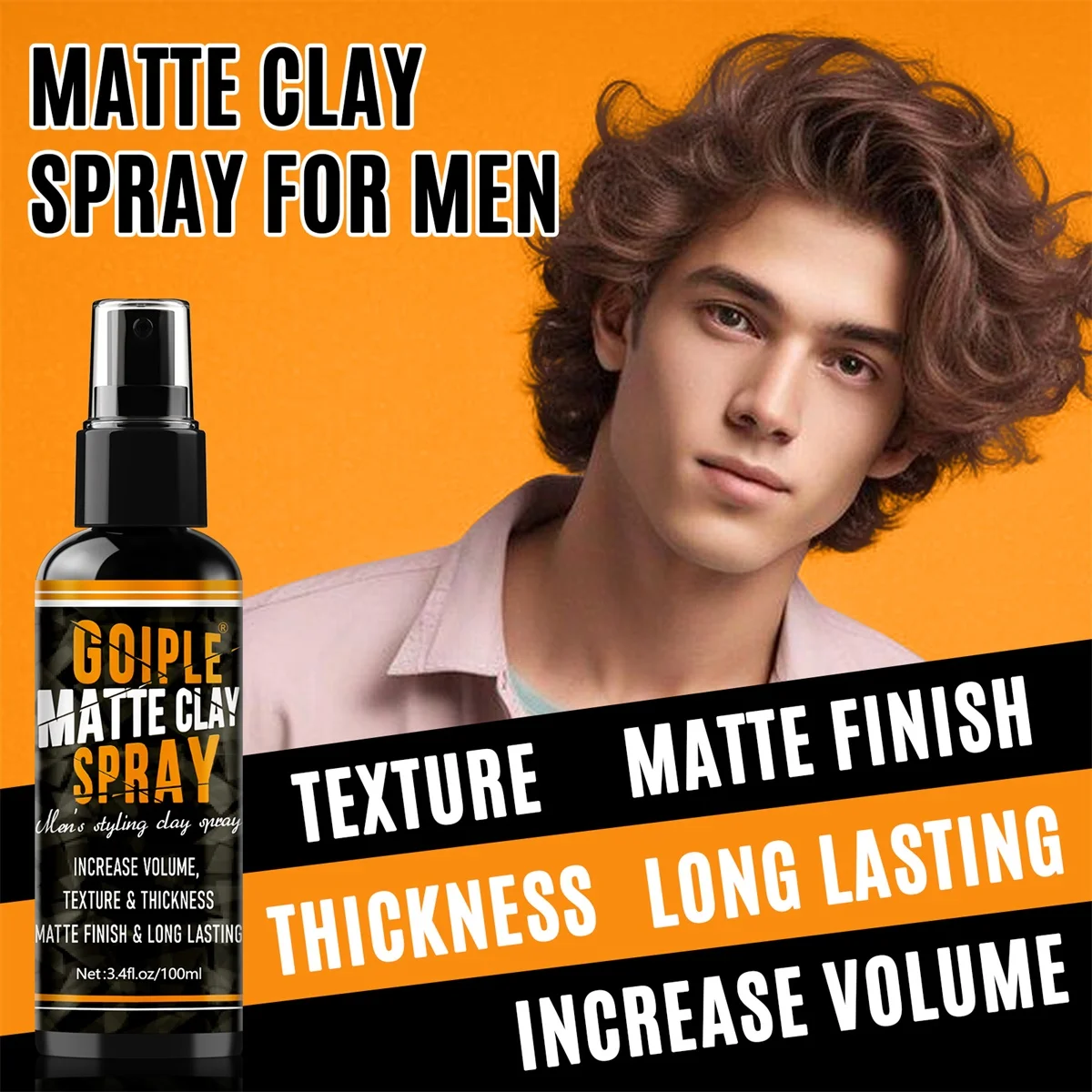 Matte Clay Spray Men's Hair Styling Spray  Daily Hairstyle Medium Hold Matte Texture Pliable Volume Fluffy Hair Texturizing Mist