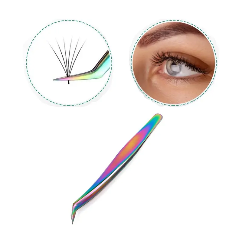 Eyelash Beauty Tweezers Eyelash Grafting Stainless Steel Tweezers Planting False Eyelashes Auxiliary Device Colorful Titanium Go