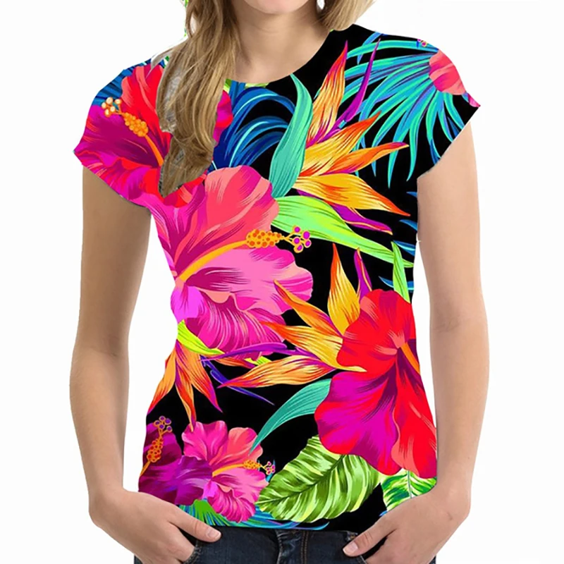 Kaos T-Shirt Kasual Lengan Pendek Ukuran Besar Harajuku Wanita Atasan Pakaian Kaos Hawaii Cetakan 3D Pohon Palem Streetwear Wanita