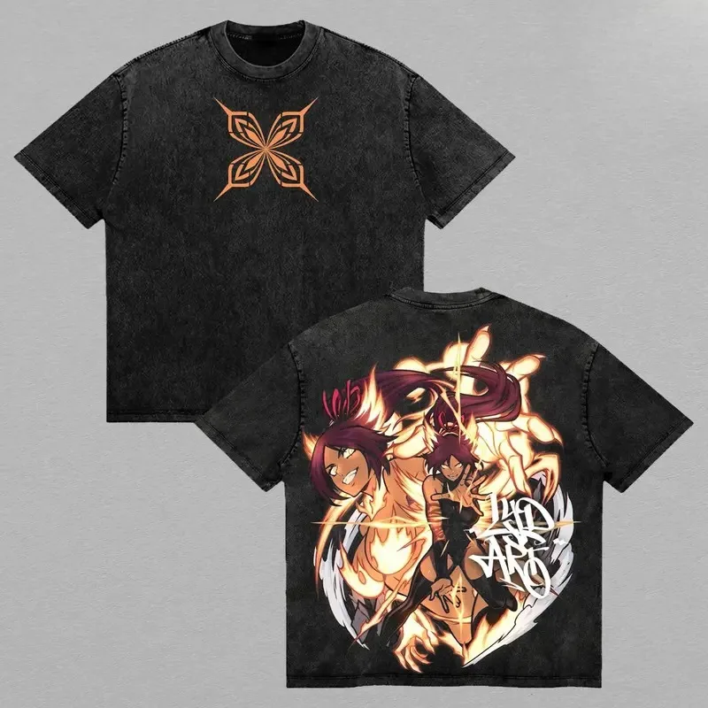 Anime BLEACH Kurosaki Ichigo Graphic T Shirt Men Women Casual Loose Clothing Washed Tshirt Cotton Tee Harajuku Unisex T-shirt