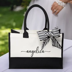 Borse tote con monogramma personalizzate per le donne Borsa da spiaggia per damigella d'onore Matrimonio nuziale Baby Shower Borse regalo tote extra large in tela da imballaggio