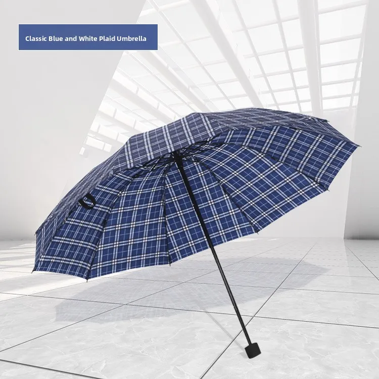 Men's Creative Plaid Umbrella Waterproof Sun Protection Business Umbrella Three Pole Ten Bones Home Daily Use Rain Gear