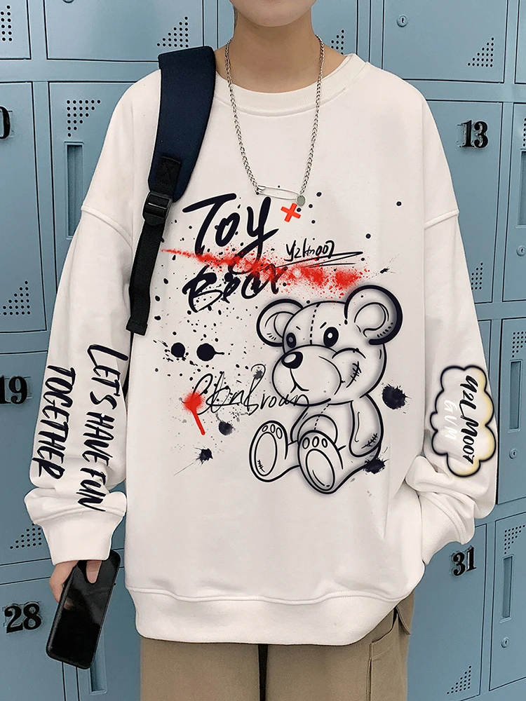 

Мужская толстовка Teenage Bear fiti с круглым вырезом, весенняя, свободного кроя, больших размеров, повседневная верхняя одежда, модная, для старшеклассников...