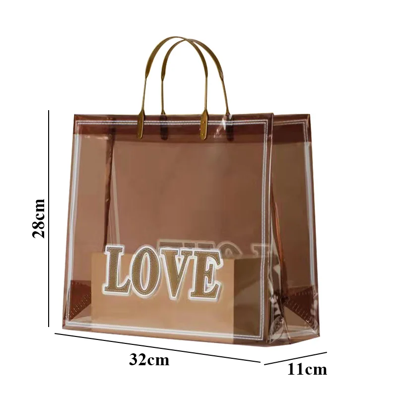 Bolsas de mano gruesas de PVC con estampado de amor para mujer, bolso portátil informal, bolsa de regalo impermeable, bolsas de ropa, bolsa de