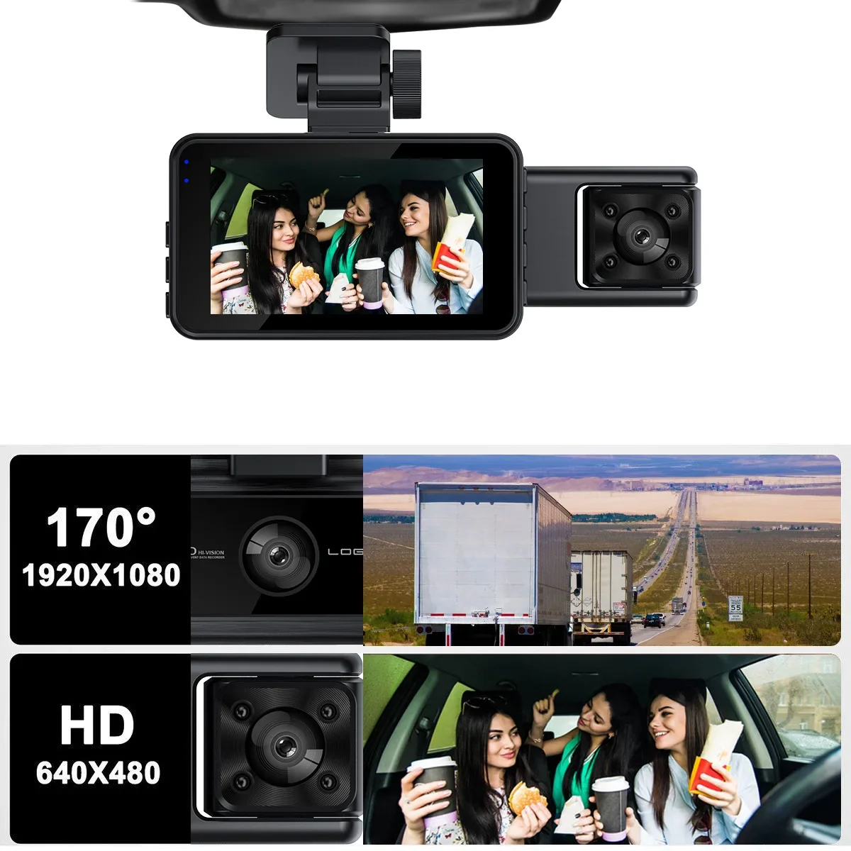 3 Channel 3 Lens Car Dash Cam XZY New Arrival WiFi HD Infrared Night Vision Vehicle Driving Recorder Parking Monitor