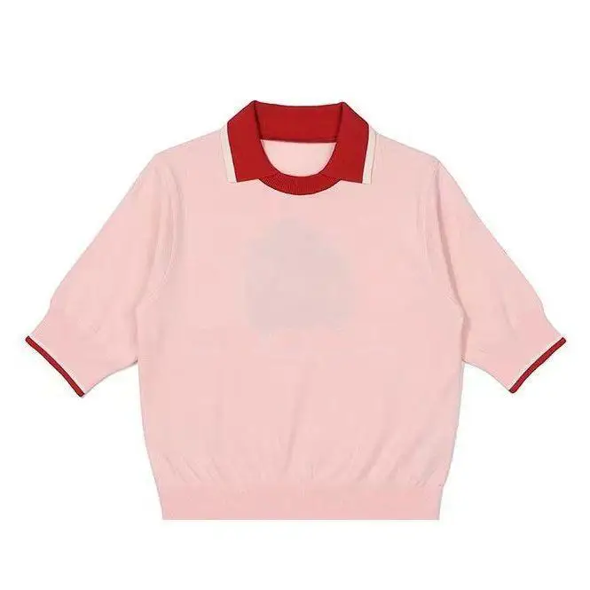 2026 Womens Elastic Slim Fit Color Block Knit Golf Tops Lapel Collar Summer Casual Sports Short Sleeve Polo