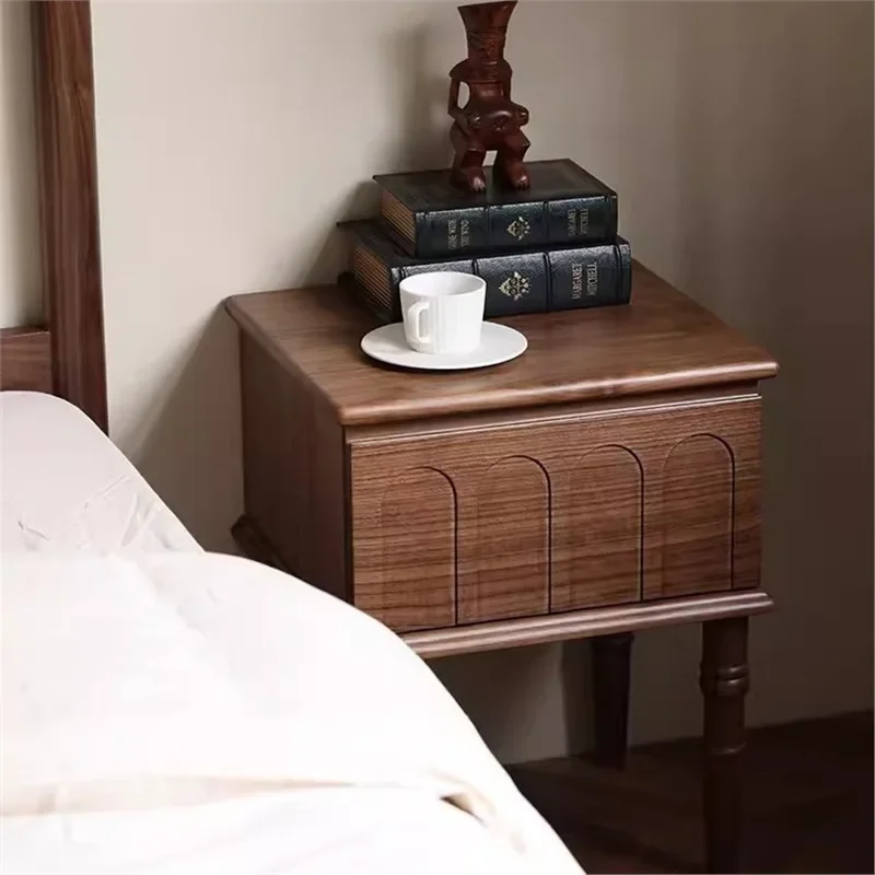 French retro black walnut solid wood bedside bedroom American cherry wood storage locker medieval bedside