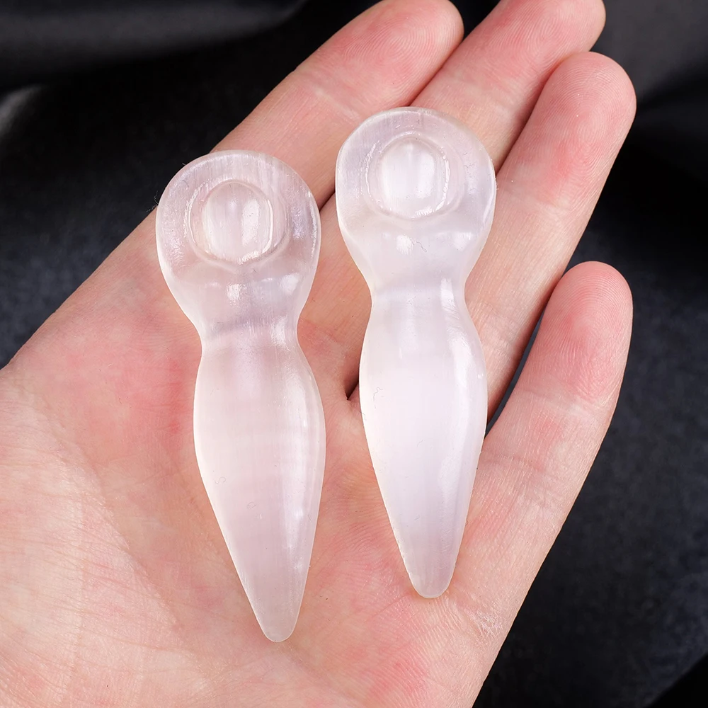 1pc Natural Crystal White Selenite Goddess Statue Woman Energy Gem Quartz Handmake Queen Craft Home Decoration Figurine Gifts