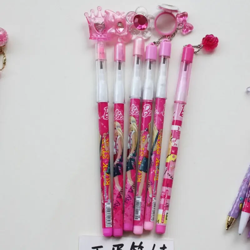 12Pcs Pink Mechanical Barbie Pencil Cartoon Princess 0.5Mm Students Writing Pens Girl Kawaii Pendant Doll Stationery School Gift image 6