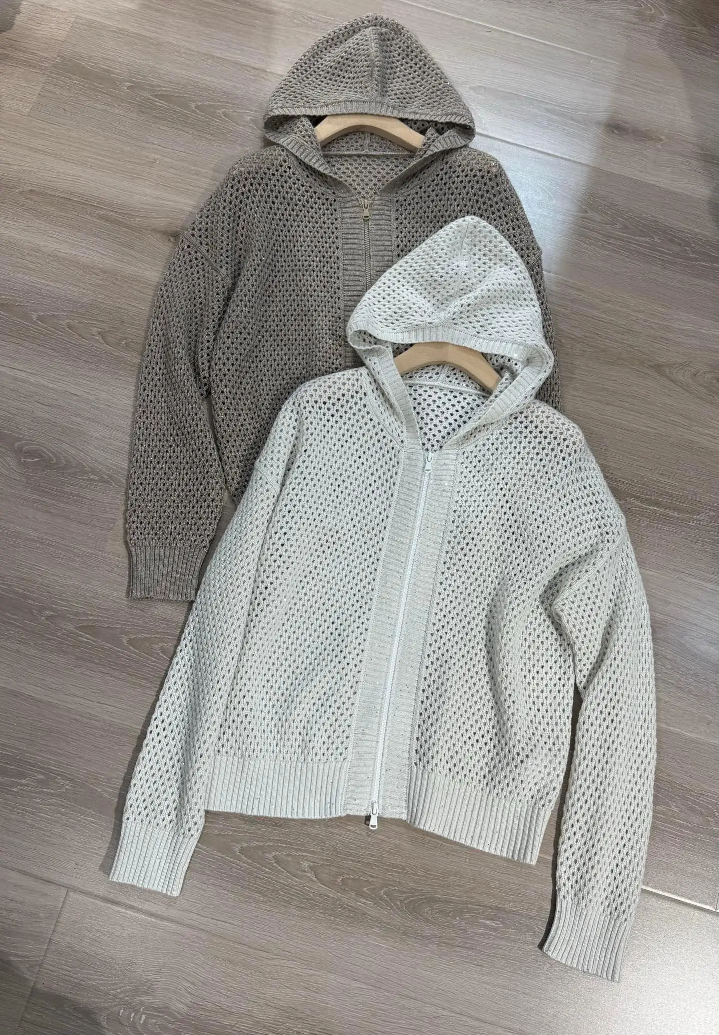 

Women's luxurious hooded cashmere wool hollow zippered versatile hoodie