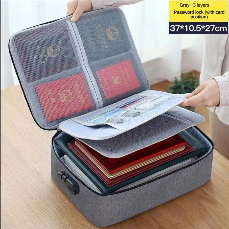 Multifunctional Briefcase Office Waterproof Document Storage Bag Business Trip Bank Card Passport Organizer Travel Accessory