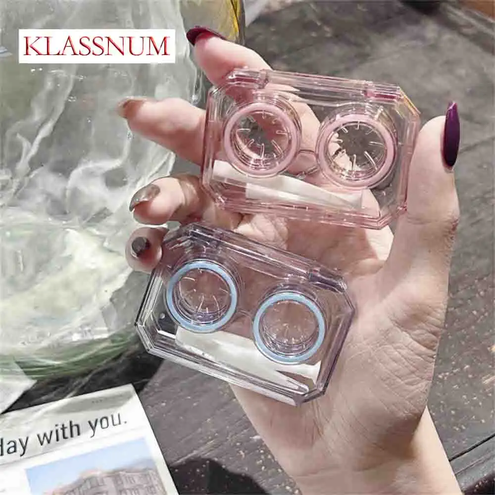 

KLASSNUM New Ins Transparent Contact Lens Case Cute Simple Travel Kit Portable Eye Lenses Box Container Storage Holder Women