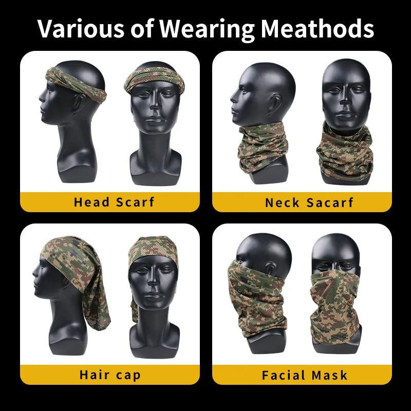 ผ้าคลุมหน้าแบบตาข่ายโพลีเอสเตอร์พิมพ์ลายพรางดิจิตอลแบบมาเลเซีย สำหรับกิจกรรมกลางแจ้ง ป้องกันแสงแดด ใช้เป็นผ้าปิดหน้าหรือผ้าคลุมศีรษะ