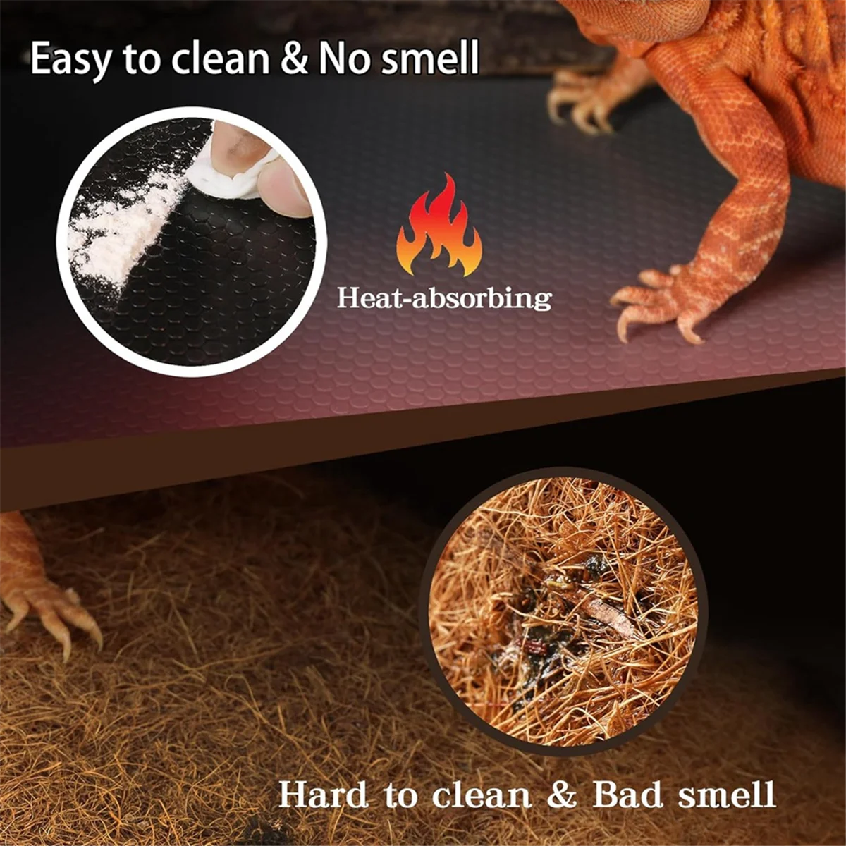 Reptile Mat,Reptile Terrarium Substrate Liner for Leopard Gecko, Lizard,Snake,Tortoise,Reptile Flooring 18x72 Inch Black CX