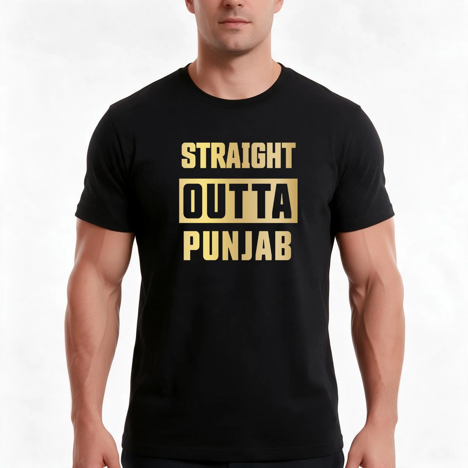 Straight outta Punjab Golden T-Shirt, Summer Casual Cotton Tee, Oversized Streetwear Tops, Vintage Graphic Print, 100% Cotton