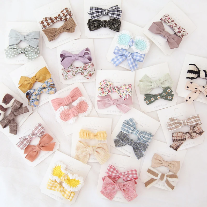 

2Pcs/set Korean Cute Kawaii Bows Baby Girl Hairpins Princess Fabric Plush Tiaras Hair Pin Clip Headband for Children Accessories