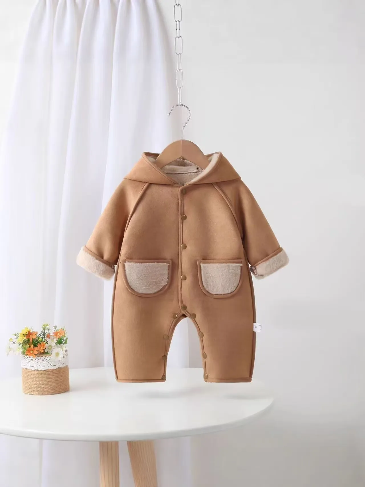 

Зимняя детская одежда, замшевый флисовый комбинезон, уютная теплая верхняя одежда для новорожденных, милое плюшевое боди для младенцев на осень и зиму