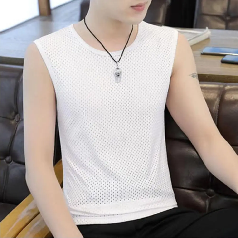 2025 Men Mesh Tank Top O Neck Sleeveless Athletic Vest Sleeveless Mesh Top For Men Fitness Sports Tanks Breathable Workout Vest