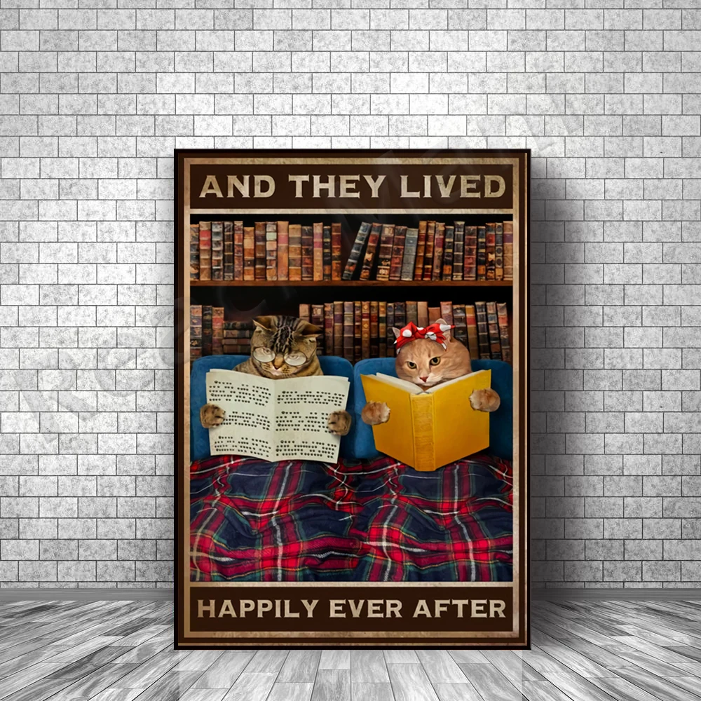 book love poster, book art print, librarian poster library decoration gift living a happy life after