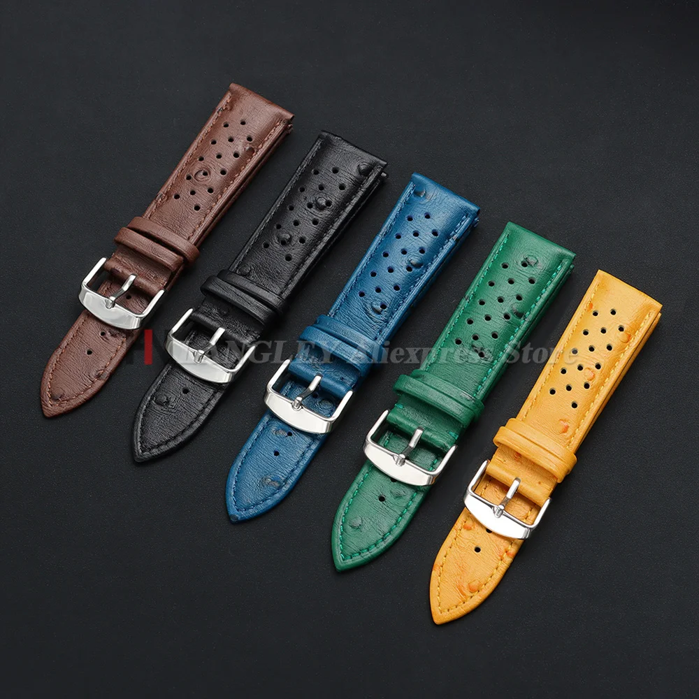 18/19/20/21/22mm Soft Watch Strap Ostrich Pattern Watchband for Samsung for Huawei Watch GT5/4 Wristband Vintage Porous Bracelet