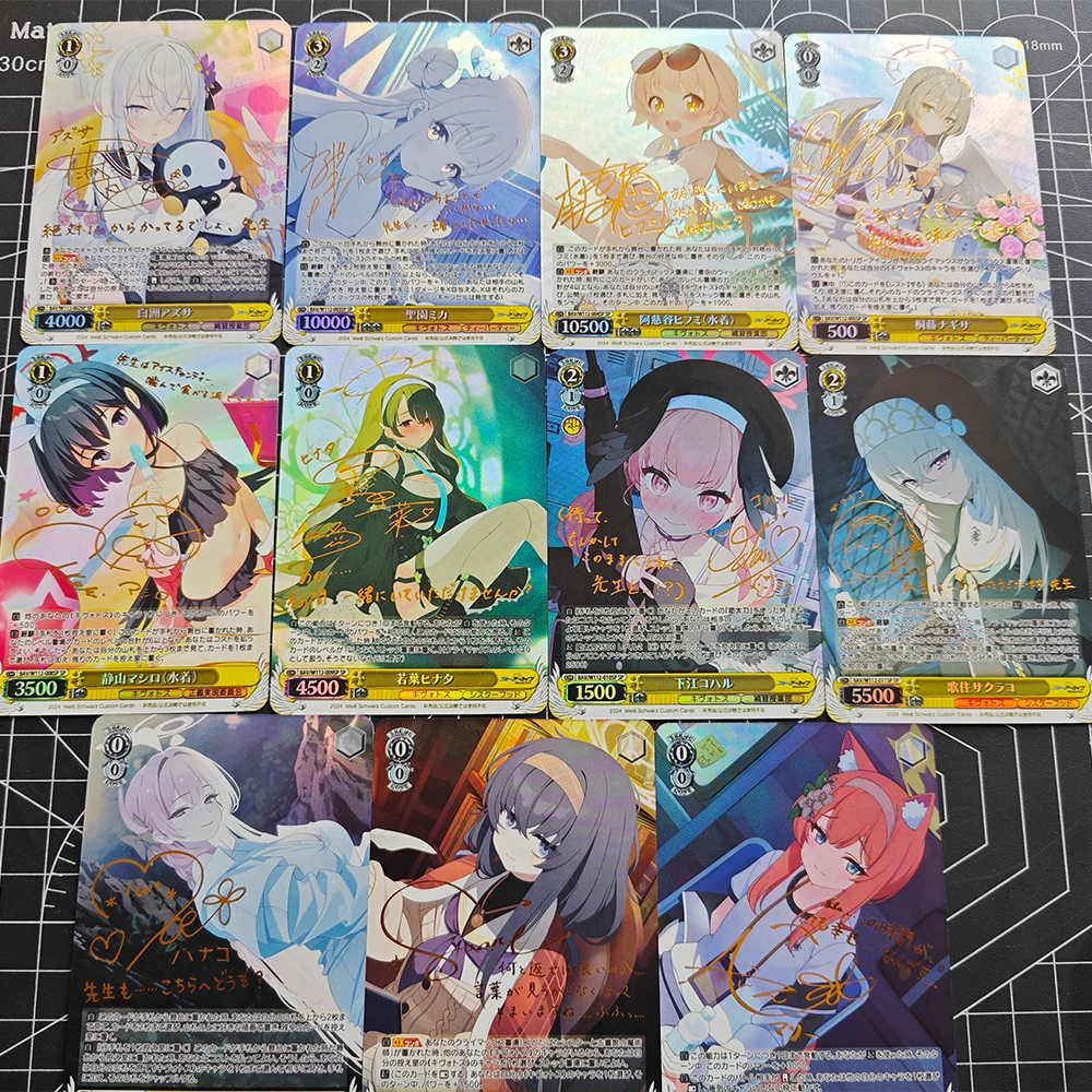 11Pcs/set WS Collection Card Anime Blue Archives Takanashi Hoshino Hayase Yuka Refractive Color Flash Card UV Pattern Child Gift