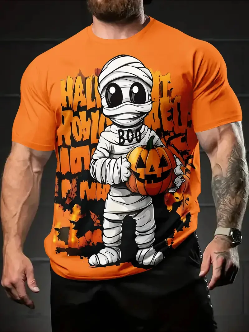 

Halloween Pumpkin Graphic Men's T-Shirt 3D Print Funny Mummy Pattern Short Sleeve Top Fashion Casual Comfortable Clothes For Men
