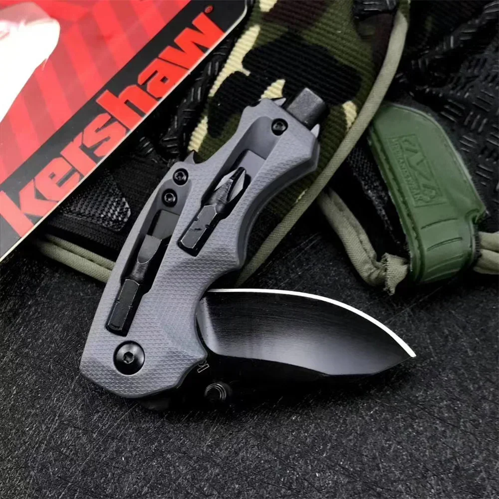 KS Shuffle DIY 8720 Pocket Folding Knife 8Cr13Mov Plain Blade Gray GFN Handle Outdoor Utility Hunting Camping EDC Multi Tools