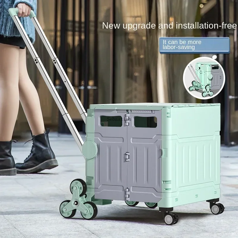 

Outdoor Shopping Cart Portable Vegetable Basket Trolley Car Set Up A Stall Household Cart Folding Shopping Cart