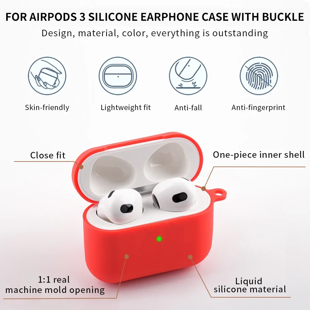 3rd Gen Earphone Case for AirPods 3 Apple Earphone Protective Case with Hook Hole Silicone Airpods Case Cover Earbuds Ear Pads