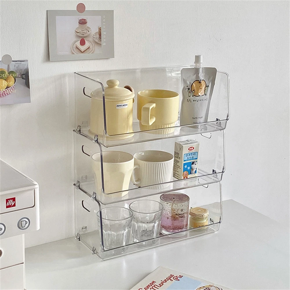 

Desktop Organizer Storage Box Can Be Stacked Rack Transparent Kitchen Storage Box Cosmetics Perfume Watercup Desktop Rack