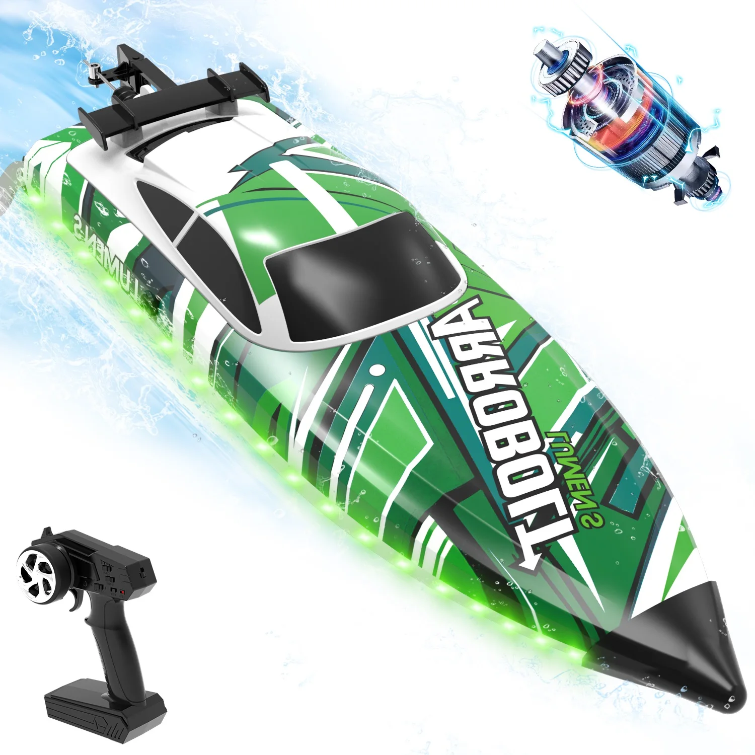 

2.4G RC Boat High Speed Yacht With Light Remote Control Boat Anti-Crash Waterproof Remote Control Racing Boat Toy