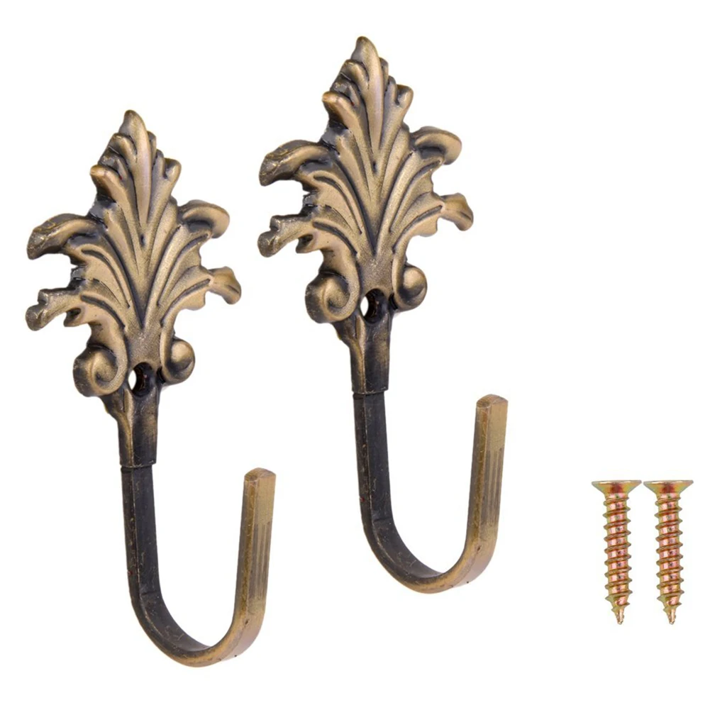 A62X 2pcs Vintage Maple Leaves Curtain Tieback Tassel Hooks Door Wall Hook Bronze