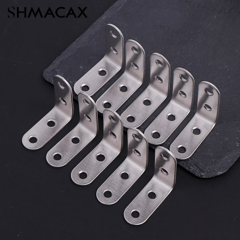 

10Pcs L Bracket Stainless Steel Corner Brace 90 Degrees Right Angle Bracket For Wooden Shelves Chairs