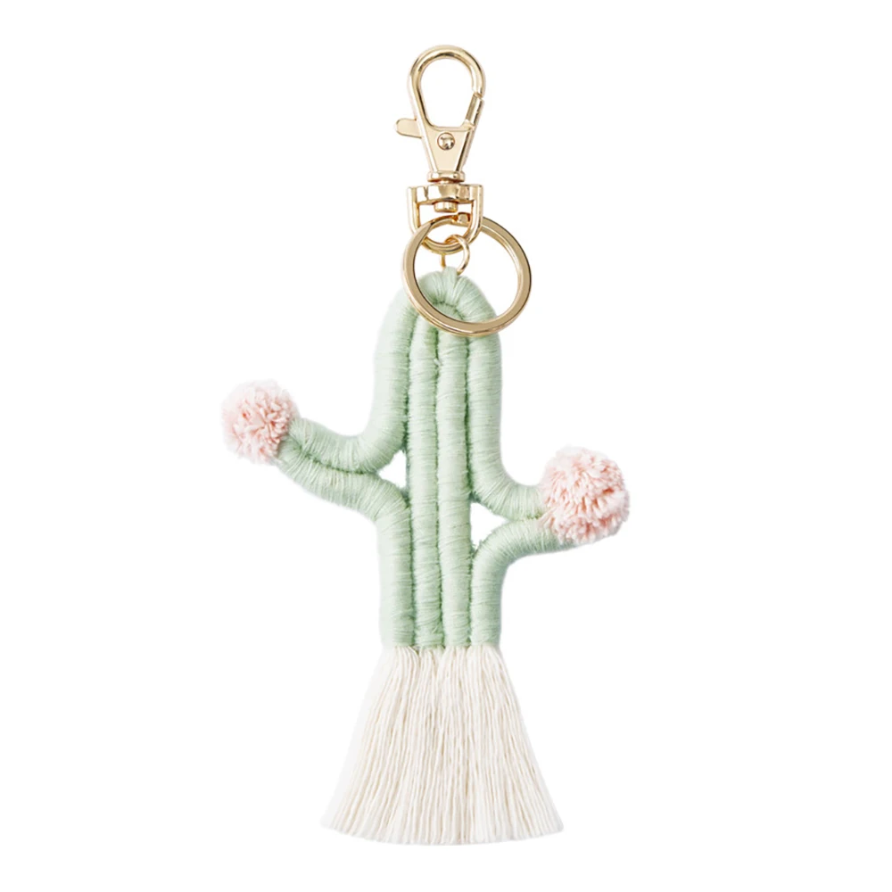 Women Girls Boho Weaving Cactus Tassel Keychain Bag Keyring Holder Wallet Purse Pendant Decorations, M