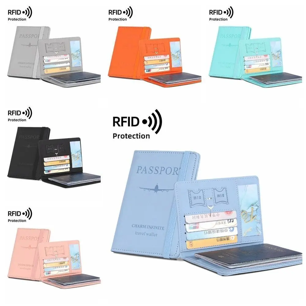 With RFID PU Leather Passport Holder Travel Wallet PU Passport Clip Man Women