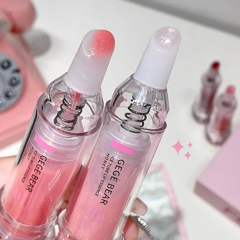 Gege Bear Ice Beet Brillant à lèvres Essence Miel, Brillant à lèvres de type pressé, Baume lisse, Ambiance riche, Explosion, Paillettes, Transparent