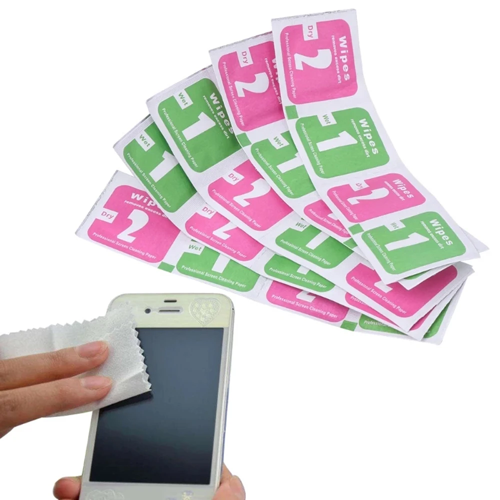 100Pc  For Phone Screen for Tempered Glass Screen Protector Wet Dry Wipe Paper Cleaning Cloth Dust Removal Papers LCD Screens