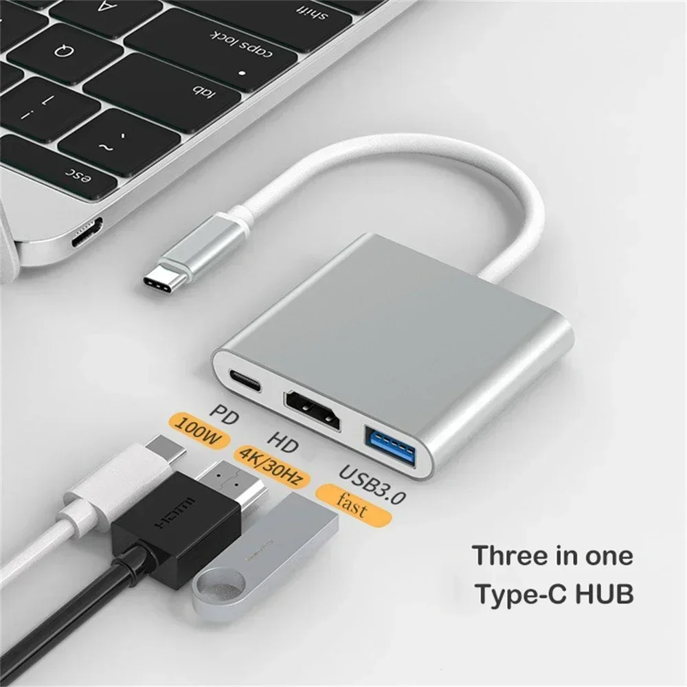 3 في 1 USB C إلى HDMI محول USB 3.1 Hub Type C محول شحن لأجهزة الكمبيوتر المحمول Samsung S23 Ultra Huawei Xiaomi Macbook
