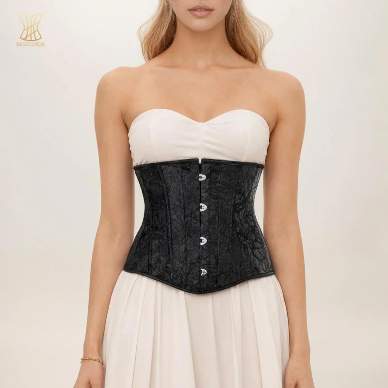 

XS Vintage Black Underbust Corset With Steel bone Flower Print Waist Corset Belt For Women Dress Slimming Girdle Tummy